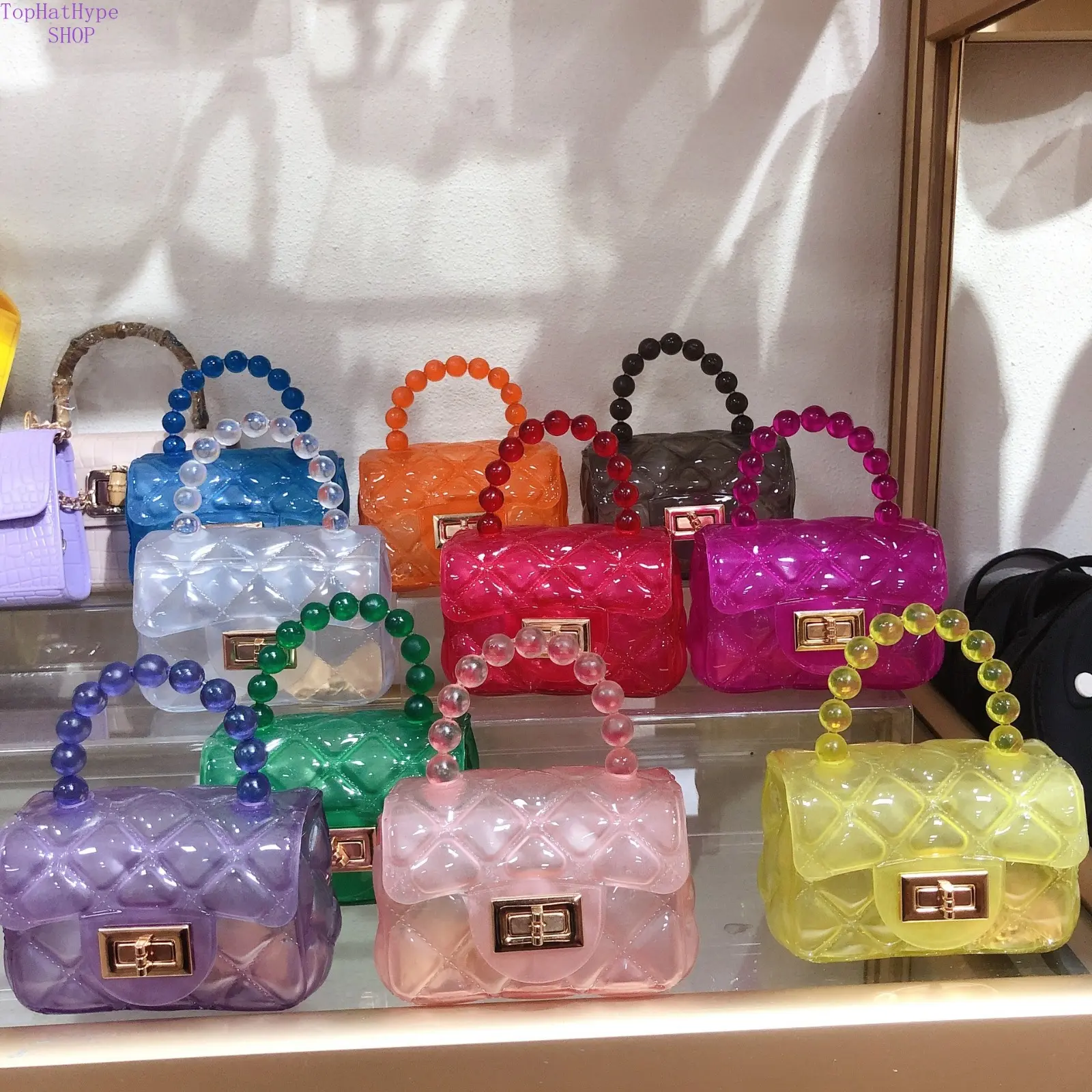 Women's 2026 Trending Quilted Jelly Bag - Mini Transparent Embellished Crossbody with Beaded Top Handle, Cute Casual Fashion Shoulder Handbag for Casual, Party Occasions, Casual Fashion Bag, Embellished Shoulder Bag