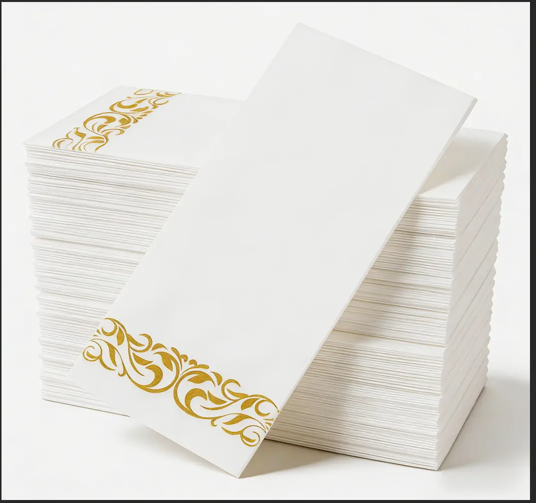 Softure 200-Pack Airlaid Napkins, Linen-Feel Disposable, Gold Trim, Linen-like, Cloth-Like Paper, Soft & Absorbent, For Kitchen, Bathroom, Parties, Weddings, Dinners Parties