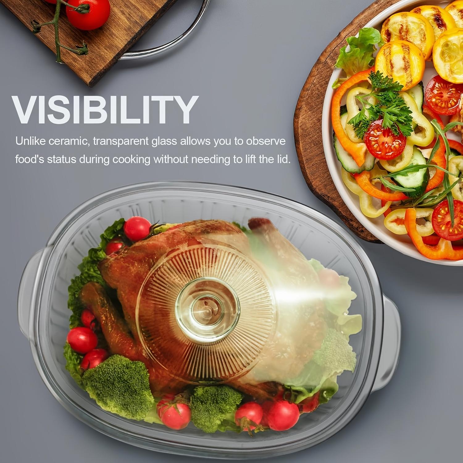 Elegant Glass Casseroles with Lids Set, Ribbed Oval Roaster, Transparent Covered Cookware, Versatile Deep Glass Food Containers, 50oz & 85oz, for Baking, Cooking, Oven & Microwave Safe, with Ideal for Desserts, Chicken, Pasta, for Holidays