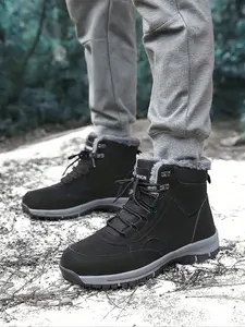 Men's Winter Fleece Lined Snow Boots, Hillside Winter Boots, Waterproof Outdoor Warm Hiking Shoes, Durable Non-Slip Walking Footwear for Cold Weather, Waterproof Ankle Boots, Casual Outdoor Boot