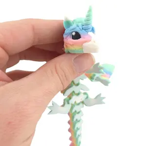 3D Printed Baby Alicorn Dragon Figurine 6 Inch Articulated Fantasy Collectible Decor with Majestic Spiral Horn and Smooth Movement for Desk Decoration