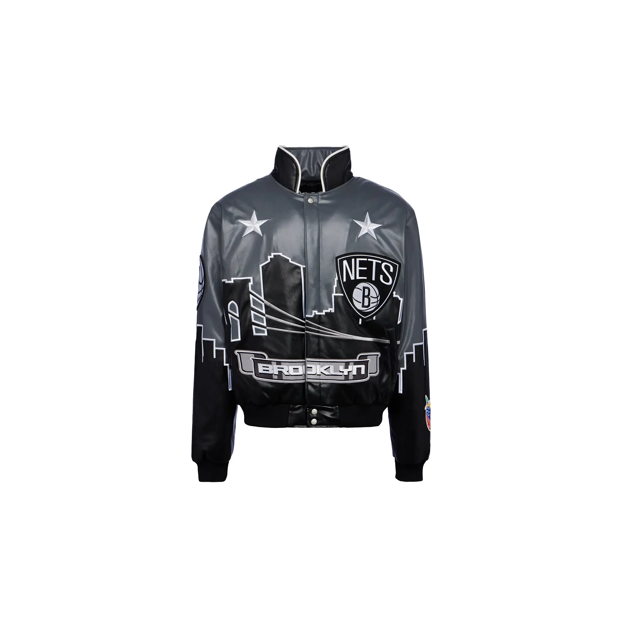 BROOKLYN NETS SKYLINE VEGAN LEATHER JACKET "NETS" NBA-401-NET