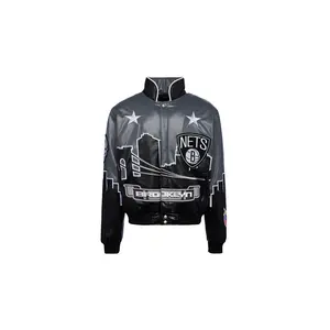 BROOKLYN NETS SKYLINE VEGAN LEATHER JACKET "NETS" NBA-401-NET