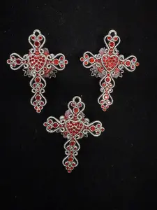 268 3PCS Red Heart Cross Charms | Rhinestone DIY Beads for Jewelry & Pens