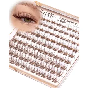Wtvane Brown Lash Clusters Natural Eyelash Clusters 8-10-12mm Short Lash Extensions Wispy Lash Clusters C Curl Individual Lashes Cluster with Thin Band Soft Brown Eyelashes Clusters for Clean Makeup