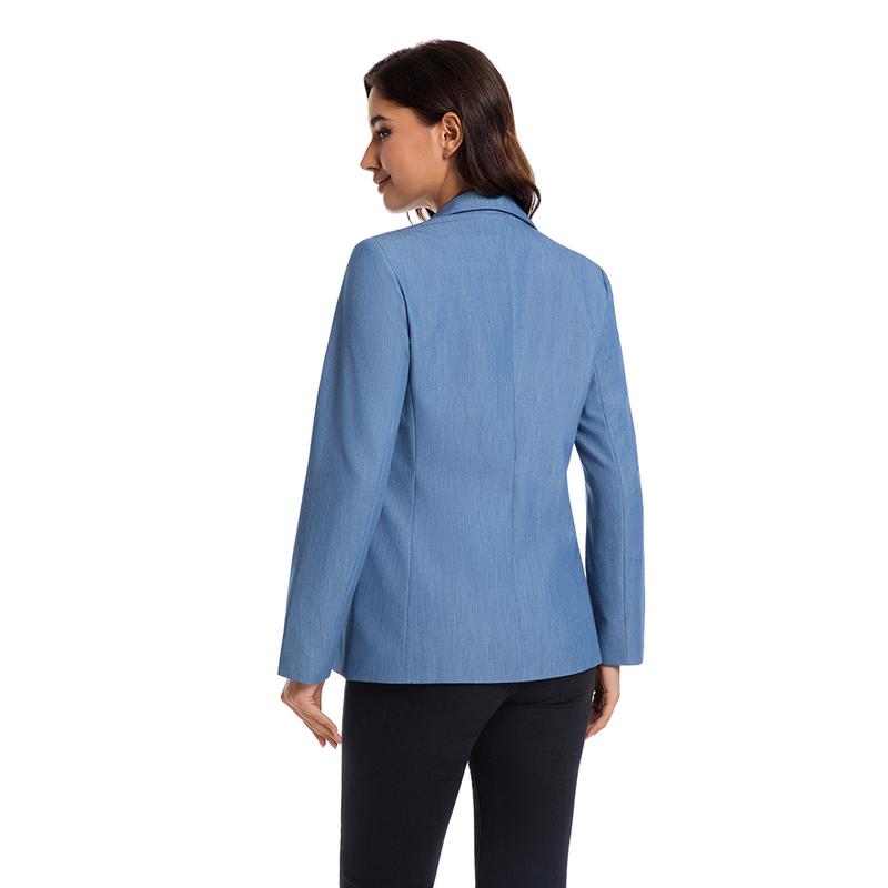 Women's Beige Business Casual Blazer Solid Color Work Jacket Lightweight Office Coat with Button Detail for Professional Spring Fall Outfits Chic Piece Collared Fitted Long Sleeve Minimalist Suits