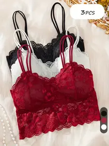 Women's Lace Trim Backless Bralette Set, No Underwire Comfortable Fit Women Bras, Ideal for Everyday Wear & Layering