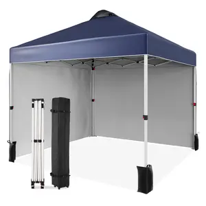 10 x 10 Pop Up Canopy, All Season Instant Canopy with 2 Sidewalls and Vented Roof, Portable Party Tent with Wheeled Carry Bag and Sandbag for Camping, Picnic, Party, Blue/White/Red