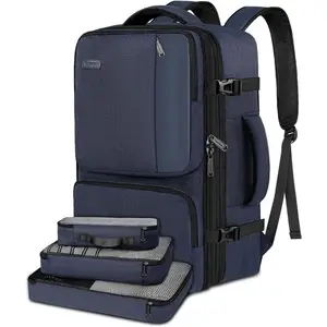 Vancropak Expandable Carry on Backpack, Flight Approved 40L Travel Backpack with 3 Packing Cubes for Men Women, Blue