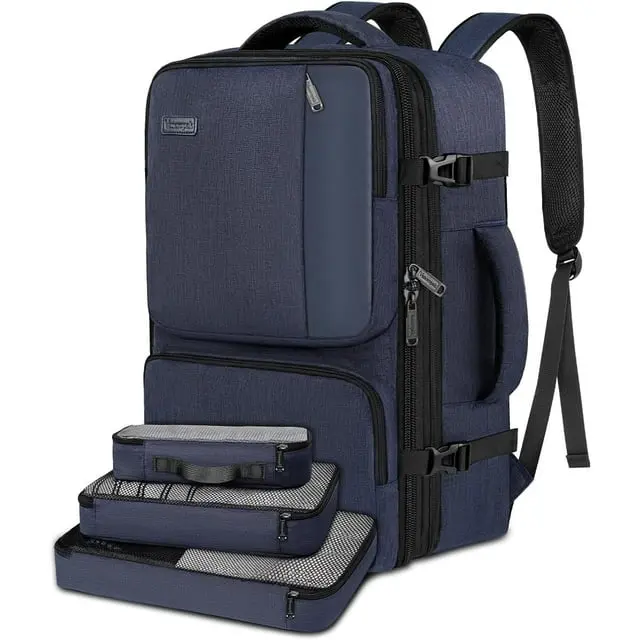 Vancropak Expandable Carry on Backpack, Flight Approved 40L Travel Backpack with 3 Packing Cubes for Men Women, Blue