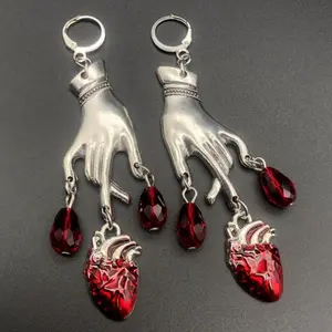 Unisex 2-Piece Handmade Trendy Halloween Punk Earrings - Exaggerated Look, Retro Water Drop Design, Niche Style, European-American Vintage Metal Coating Fashion Accessories, Trendy Jewelry