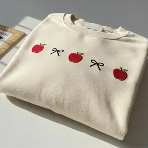 Embroidered Teacher Life Sweatshirt with Apple & Bow | Cute Teacher Crewneck Pullover | First Grade Teacher Appreciation Gift
