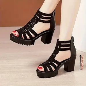 Women'sElegantHighHeels,BlackComfortableSandals,Women'sOpen-ToeFashionRomanShoes,SuitableForCasualAndFormalOccasionsFootwearGirl