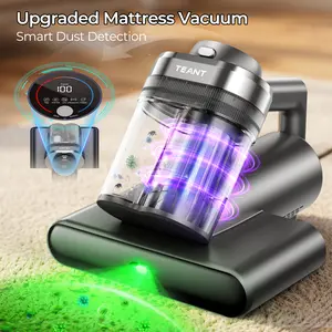Teant Powerful Mattress Bed Vacuum Cleaner with 2-Speed (14kPa/18kPa), Green Light Dust Detection, 253.7nm UV-C Light, LED Display, HEPA Filter, 149℉ Heat Airflow, Aroma, Deep Cleaning, Dual Dust Cups, Negative Ion Technology for Bed, Couch