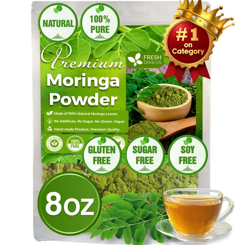 Premium 8oz Moringa Leaf Powder, 100% Natural and Pure from Moringa Leaves, No Additives, No Gluten, No Sugar, Vegan
