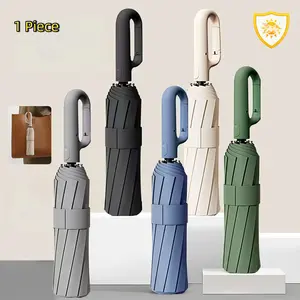 Reverse Umbrella with Carabiner Handle, Compact Rainproof Sunshade, Portable Folding Umbrella, Car Use, Unisex, 10 Spokes