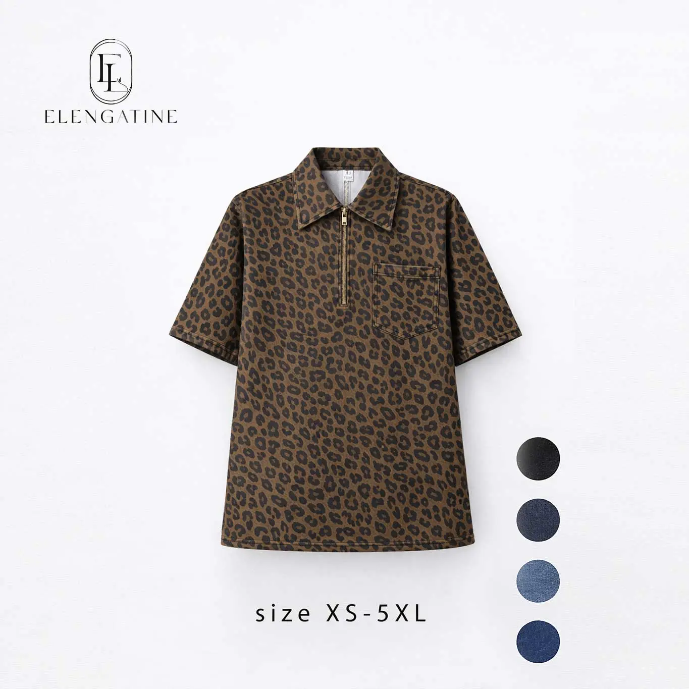 Elengatine Women's Denim Dress Half-Zip Collared Vintage Washed Blue Loose Fit Short Sleeve One Chest Pocket Trendy Casual Top for Daily Wear & Street Style Looks - Chic Spring, Summer & Autumn - Womenswear Suitable for all people, sizes XS - 5XL,summervi
