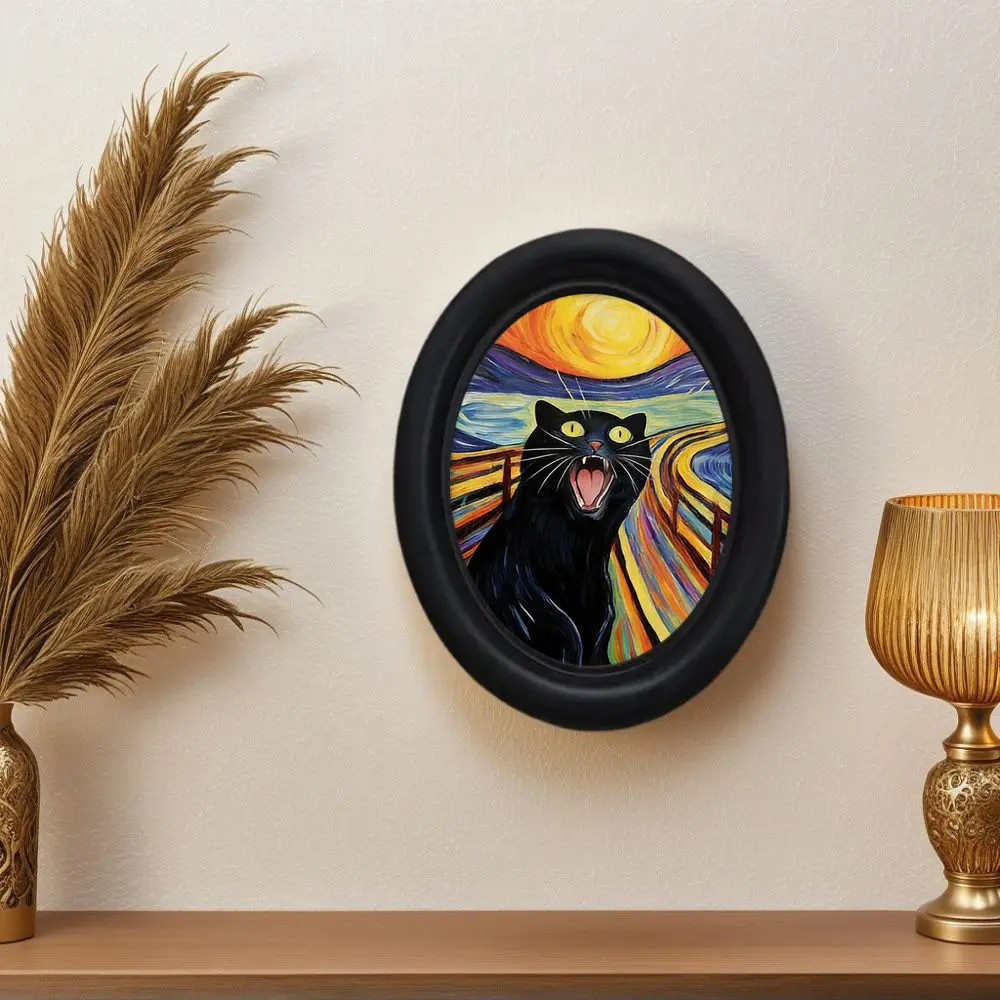 Vintage Abstract Cat Starry Night Scream Frame Wall Art, Retro Artistic Abstract Art Decor for Living Room & Study, Unique Wall Decoration, Modern Home Decor