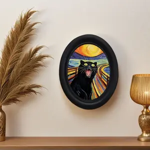 Vintage Abstract Cat Starry Night Scream Frame Wall Art, Retro Artistic Abstract Art Decor for Living Room & Study, Unique Wall Decoration, Modern Home Decor