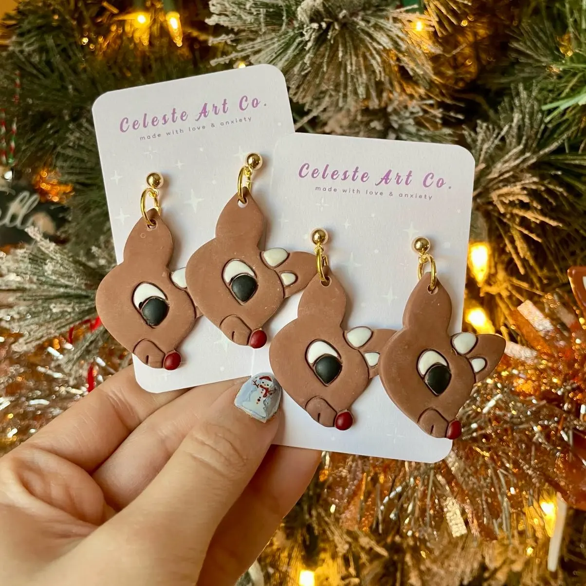 Handmade Rudolph reindeer Christmas holiday jewelry