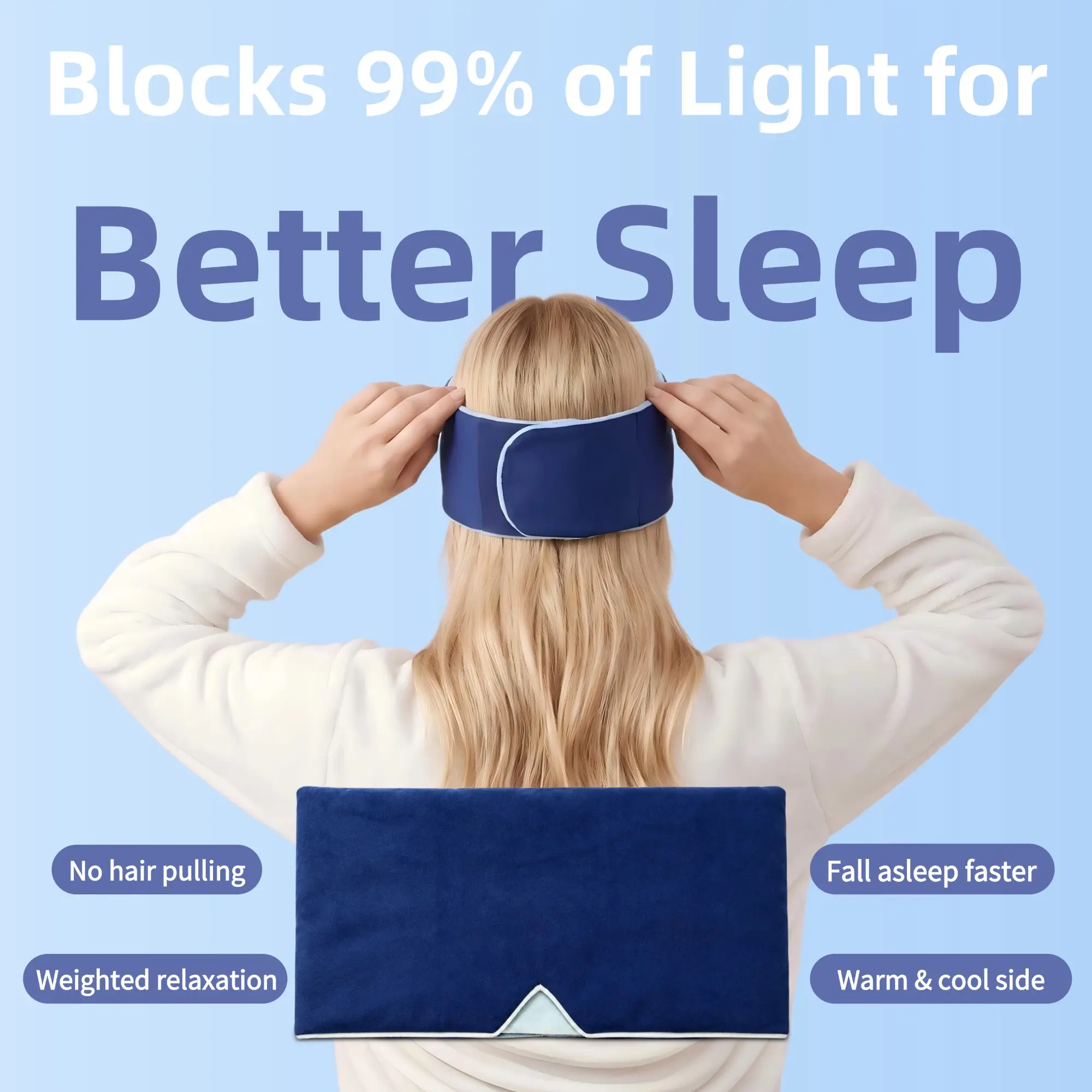 Weighted Eye Mask Strapless, Full Coverage Breathable Sleep Mask with Gentle Pressure, Light Blocking Eye Mask for Better Sleep, Calming Eye Shade for Side & Back Sleepers, Travel
