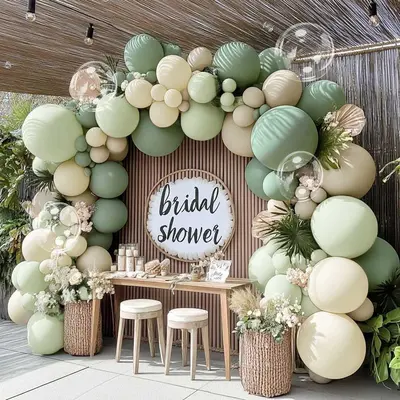 137-Piece Sage Green Balloon Garland Kit - Baby Shower & Wedding Decor With Gold & White Balloons