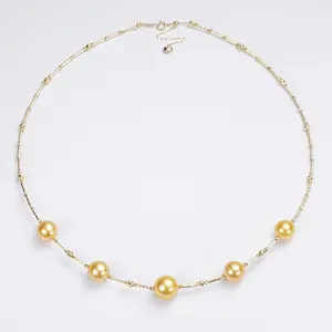 LiushaBay culture pearls saltwater Pearl South Sea Gold Pearl Necklace Pearl Size 9-11mm H24083001-A1-6YSSP090110