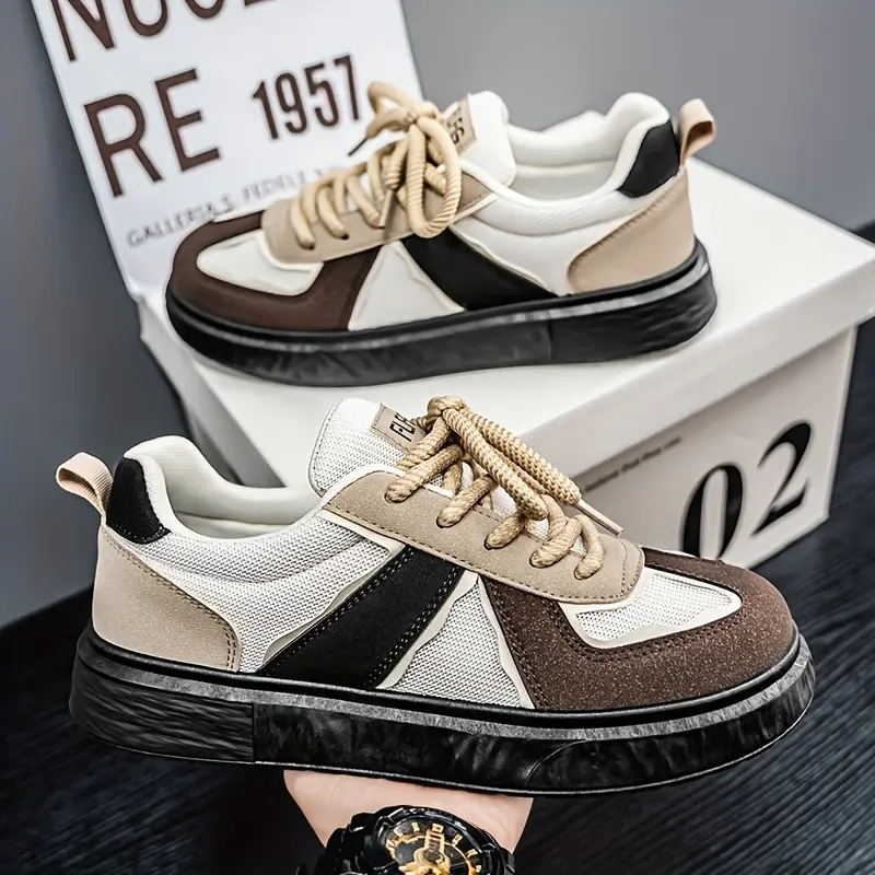 FEIYUE Chic Couples' Color Block Thick-Sole Sneakers - Comfortable & Versatile Casual Shoes with Canvas/Mesh Upper, Rubber Sole for Casual Attire, Running & Sports - Lace-Up, Low-Top Design for Spring/Summer/Fall