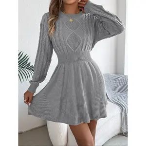 Women’s Knitted Sweater Dress, Long Sleeve Crew Neck A-Line, Autumn/Winter Fashion, Perfect for Dates and Commuting