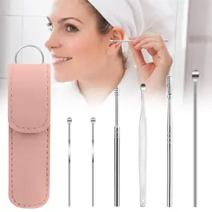 6 Pcs Ear Cleaner, Ear Wax Removal Kit, Portable Earwax Removal Tools, 360° Spiral Ear Massage Cleaning Tool, Stainless Steel Earwax Cleaner Tool Set with Pu Leather Case christmas  decorations