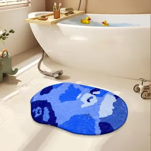 Textured Abstract Art Bath Mat, Modern Style Luxury Faux Cashmere Material, Soft Comfortable Non-Slip Water Absorbent Design, Bathroom Decorative Mat