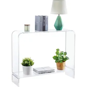 Premium 15mm Clear Acrylic Entryway Console Table with Bottom Display Shelf, 2 Tier Living Room Sofa Back Storage Shelves Modern Luxury Home Decor