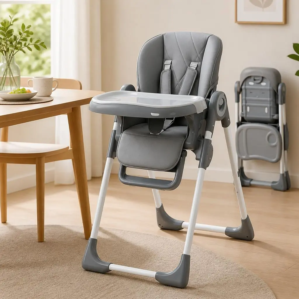 Baby high chair, multifunctional, height and tilt adjustable, foldable, suitable for infants and toddlers, comes with a removable tray, easy to clean.