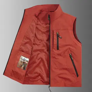 Spring and Autumn Zipper Casual Vest, Men's Multi-Pocket Outdoor Fishing Jacket, Photographer Vest, Summer Outdoor Quick-Dry Stand Collar Workwear Jacket, Men's Sleeveless Stand Collar Vest, Regular Fit, Breathable and Loose for Everyday Wear