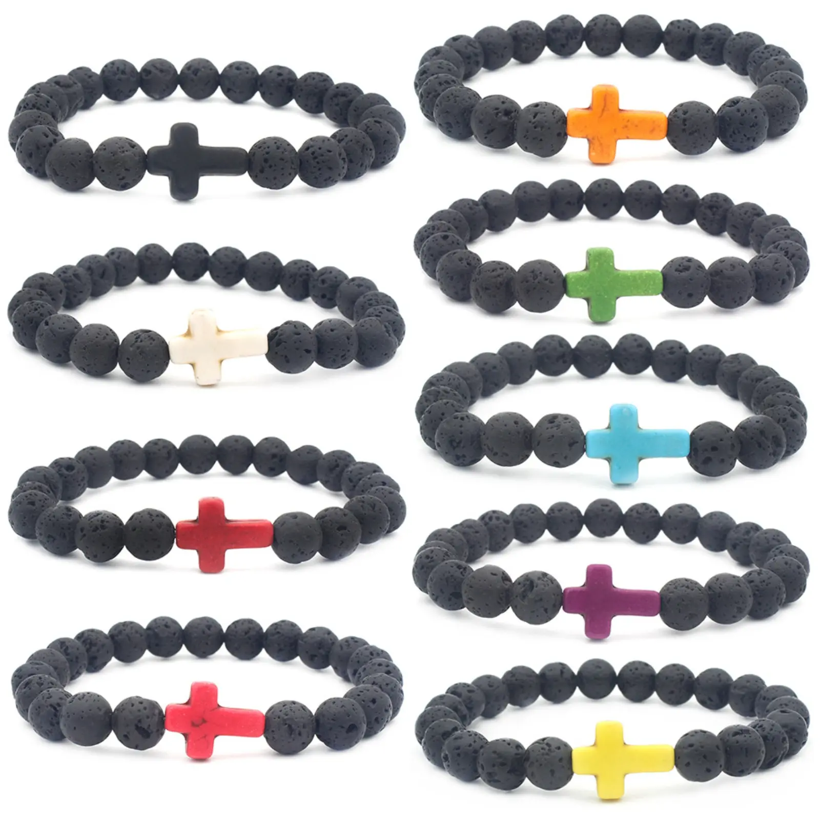 Unisex Beaded Bracelets - Natural Stone Wood Beads Rosary with Hematite, Onyx Crosses, Adjustable Stackable Bracelets, Meditation Aid Sports Wristbands, Yoga Outdoor Accessories, Beaded Bracelet