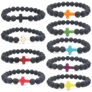 Prayer Men Natural Stone Wood Beads Rosary Hematite Cross Bracelets Onyx Meditation Bracelet Women Yoga Jewelry Homme Pulsera