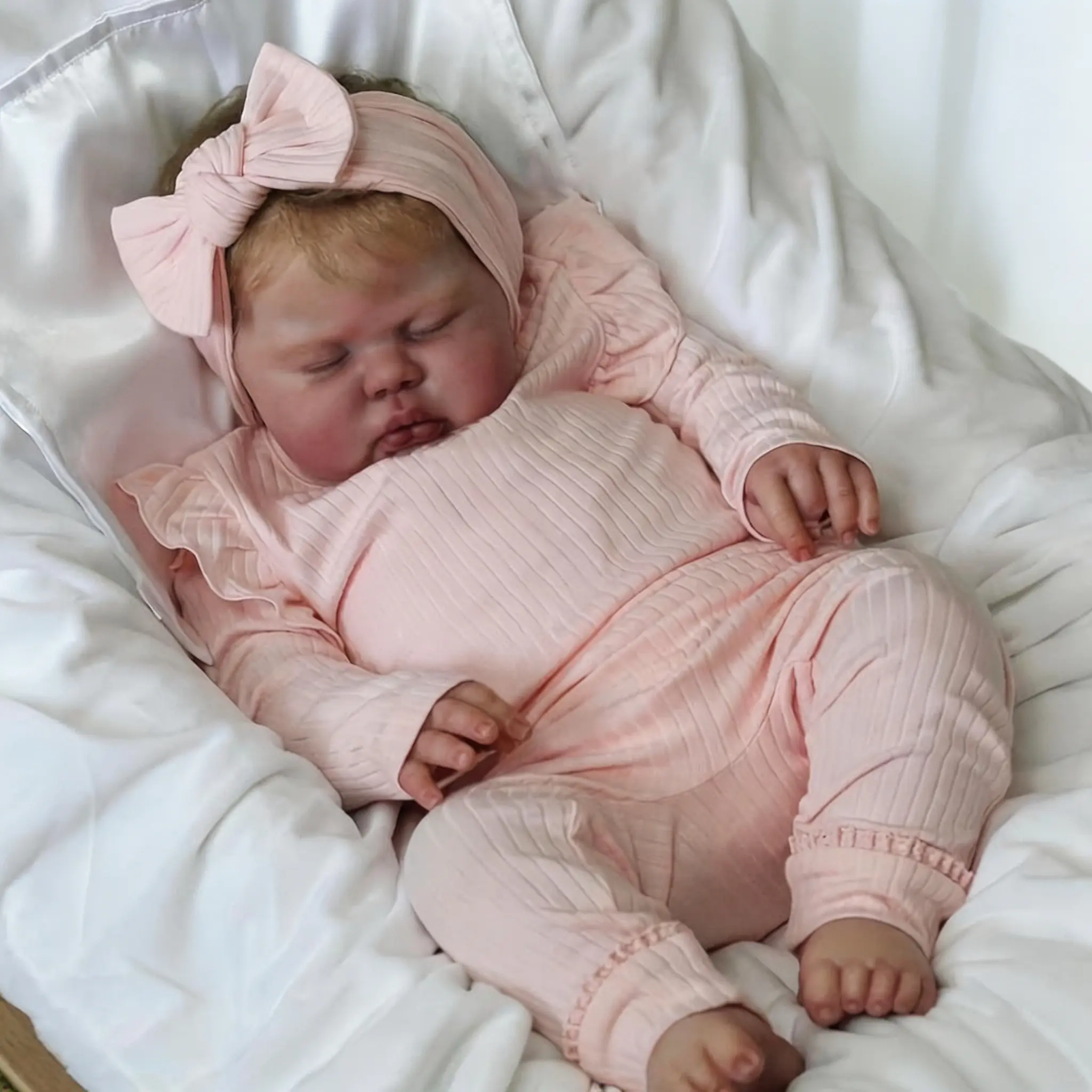 24 Inch 60cm Reborn Baby Girl Dolls, Soft Touch Body Hand Rooted Blond Curly Hair Painted 3D Skin Newborn Doll Toy, Christmas Birthday Gifts Easter Gift lovely year old girl gift first Realistic Silicone Weighted