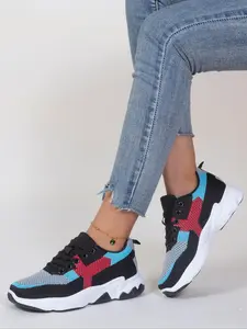 Women's Fashion Colorblock Lace Up Low Top Sneakers, Casual Comfortable Breathable Running Sports Shoes, All-match Platform Sneakers for Daily Wear