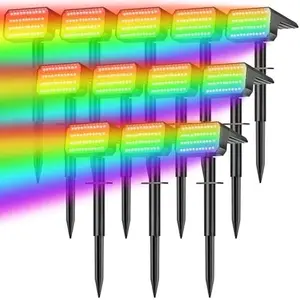 WELALO 12 Pack Solar Spot Lights Outdoor Color Changing, 7 Modes Waterproof Solar Christmas Landscape Spotlights, LED Solar Powered Flood Lights for Yard Garden Pathway Outside Halloween, Auto ON/Off