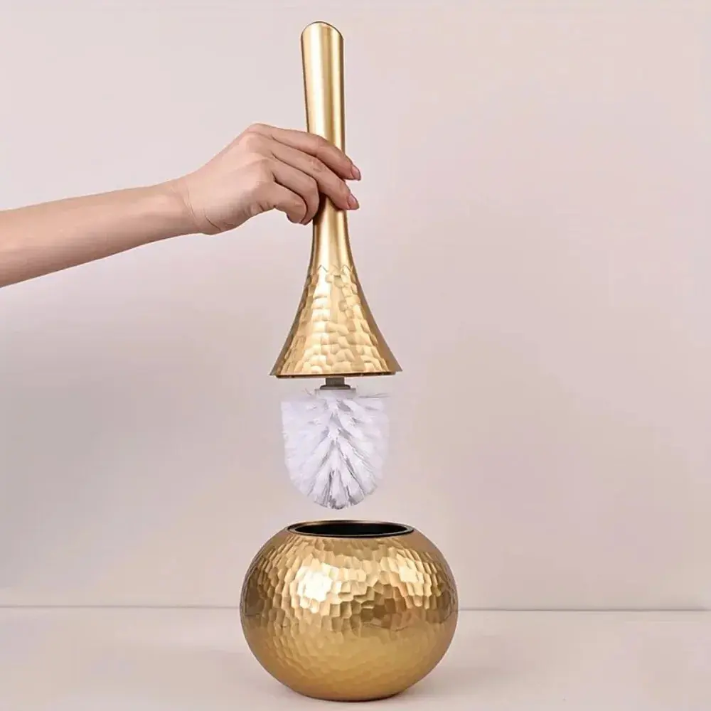 Sculpted Elegant Golden Toilet Brush with Long Handle - Luxurious White Bristles