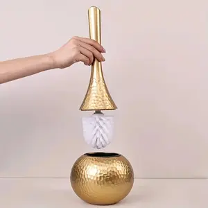 Sculpted Elegant Golden Toilet Brush with Long Handle - Luxurious White Bristles