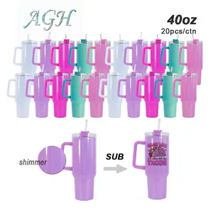 AGH Mix Color 12/20pcs 40oz sublimation glitter shimmer double wall stainless steel mug with removable handle first generation
