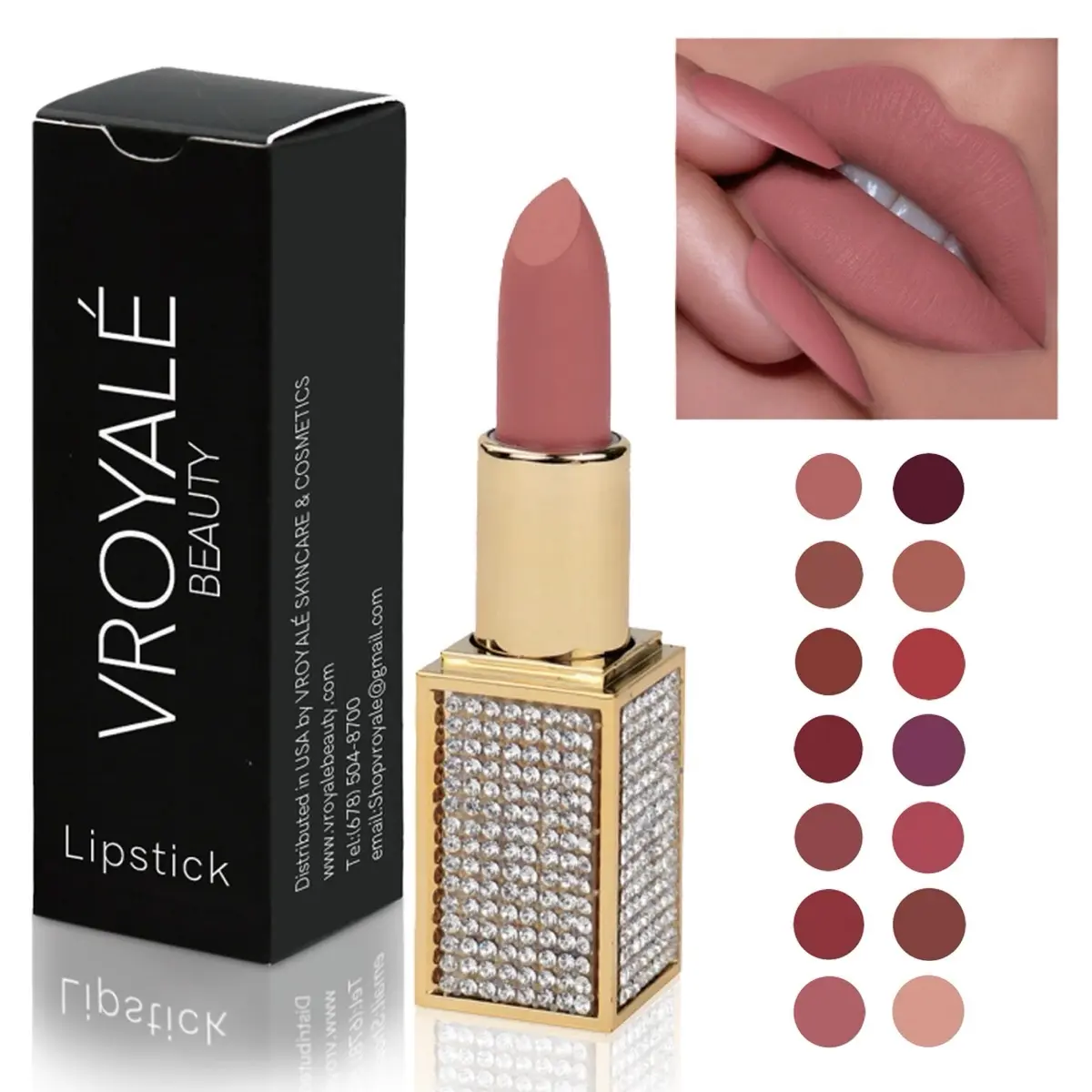 Vroyale Beauty Vegan, Waterproof, Long-Lasting Diamond Glitter Matte Lipstick