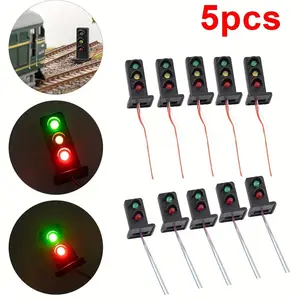 5Pcs Model Railways Dwarf Train Signals, HO Scale 1:87 Traffic Railroad LED Signal Lamp for Railway & Building Layout Decorations(2/3 Lights Optional)