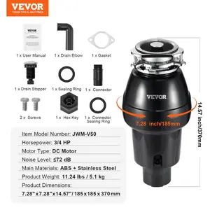 Fathersdaygift VEVOR Garbage Disposal, 3/4 HP 3260RPM Continuous Feed Food Waste Disposer, 3-Bolt Mount Food Waste Grinding System with Sound Reduction, Power Cord Splash Guard for Kitchen Sinksdealsforyoudays