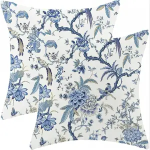 2PCS Linen throw pillows, pillowcases, blue and white flower cushions, suitable for decorating sofas, living rooms, rooms, outdoor terraces, and courtyards. Printed on one side, the pillow core is not inc.16x16inchs18x18inchs20x20inchs.