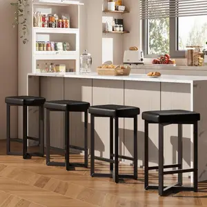 Bar Stools Set of 4, 24.6" Counter Height Backless Barstools, Upholstered PU Leather Seats with Metal X-Frame & Footrest, Modern Kitchen Stools for Home Bar, Dining Room, Black
