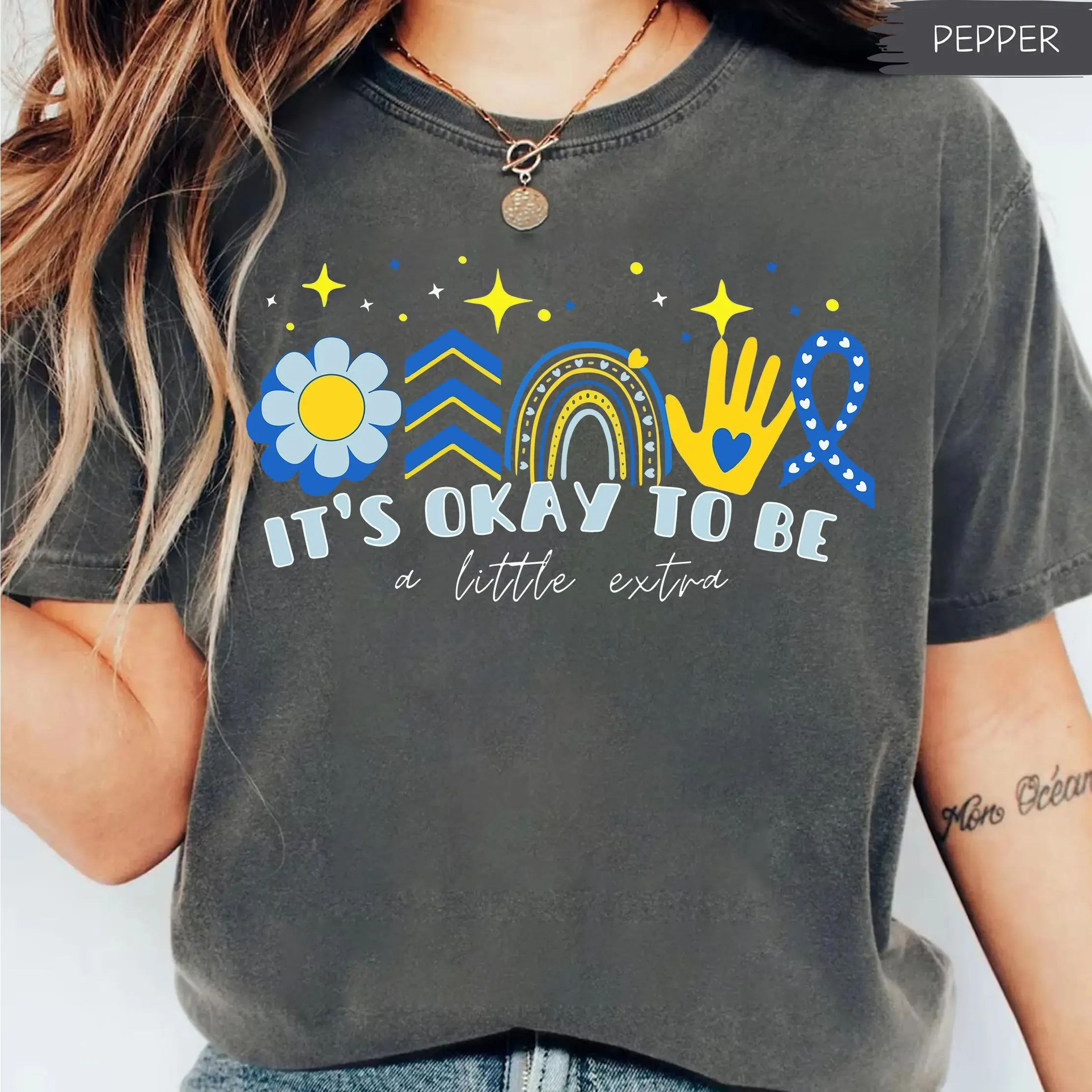 Comfort Colors Its Okay To Be A Little Extra World Down Syndrome Day 3 21 Shirt, Retro Extra Chromosome Down Syndrome Awareness Speech Therapy Graphic Tee