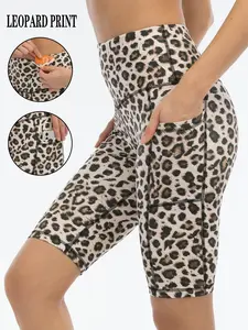 Casual Leopard Print Pocket Biker Shorts Skinny Friendly Women Shorts Perfect for Daily Outdoor Home Relaxation and Yoga Training Summer Wear