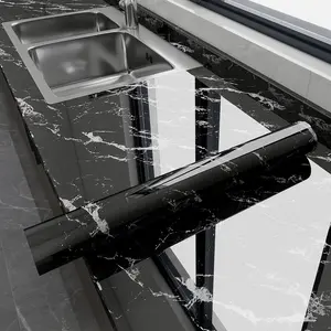 Glossy Marble Contact Paper for Countertops Peel and Stick Wallpaper Self-Adhesive Removable Waterproof Vinyl for Kitchen Cabinets Backsplash Furniture Black 17.7"X78.7" Generic